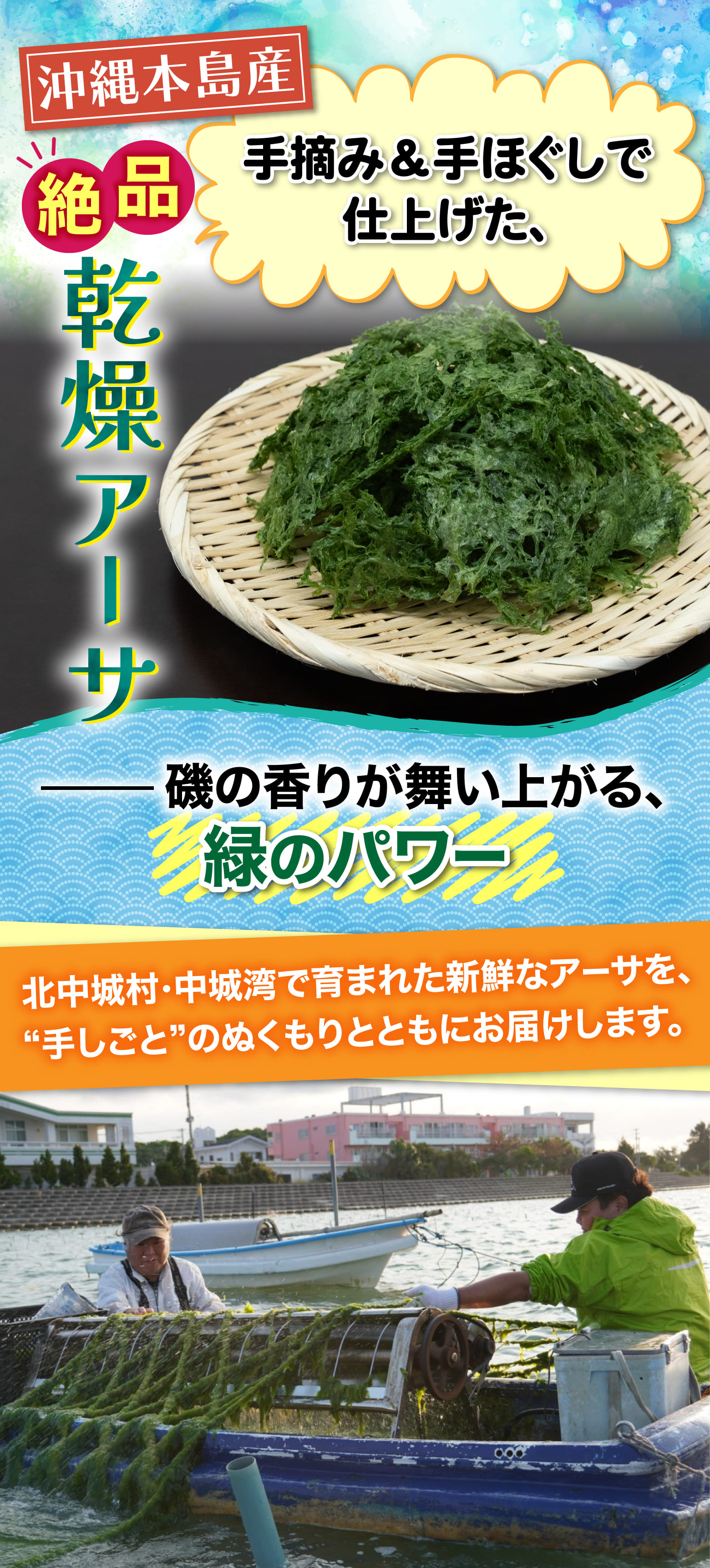沖縄本島産 絶品 手摘み＆手ほぐしで仕上げた、乾燥アーサ